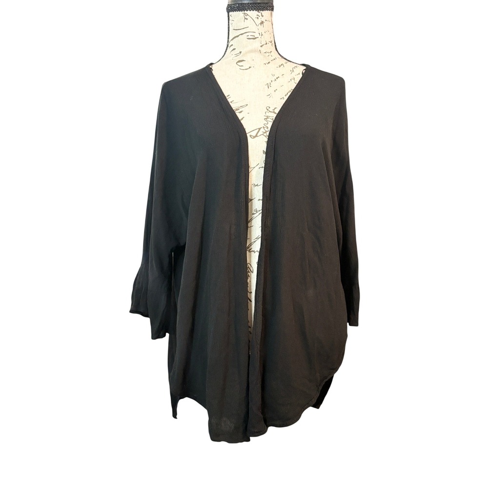Jody California Black Open Front Cardigan Ruffle Sleeve Crepon‎ Rayon One Size